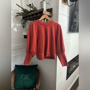 Madewell Women’s Top sz M EUC Orange/Red Puff Shoulder Long Sleeve